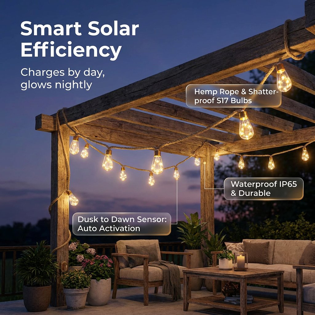 BoHo Fairy Solar String Lights — 26 ft, 16 Shatterproof Bulbs, 8 Modes