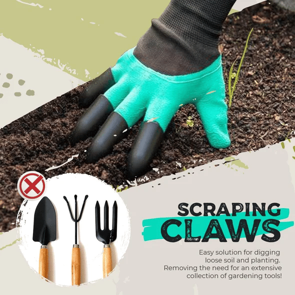 Gardening Claw Protective Gloves — 4 Fingertip Claws, Dig & Plant Without Tools