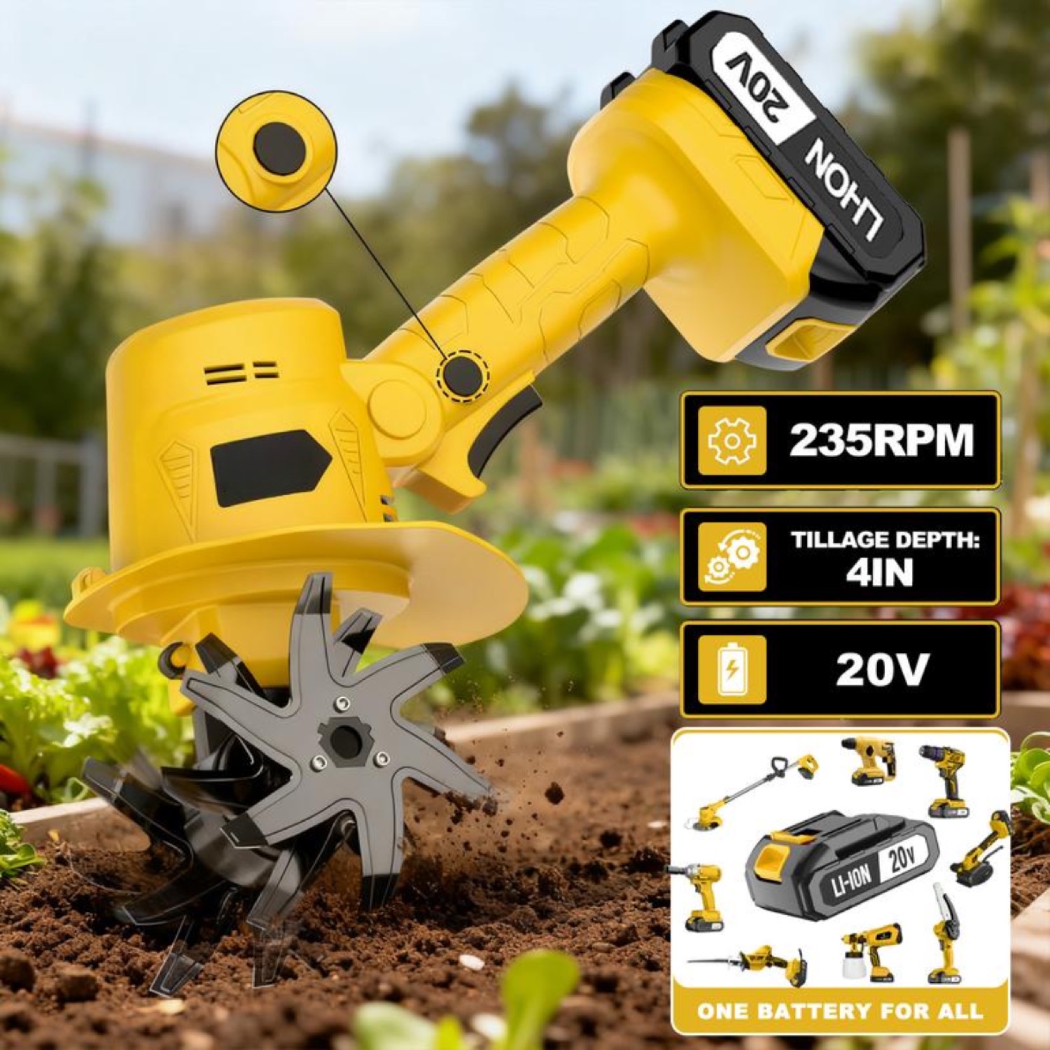 TerraGrip Cordless Garden Tiller — 20V Cultivator