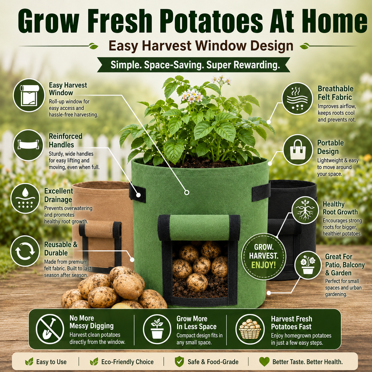 🔥 Hot Sale 59% OFF 🌱Fabric Potato Grow Bag with Harvest Window for Patato or vegetables🪴
