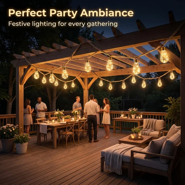 BoHo Fairy Solar String Lights — 26 ft, 16 Shatterproof Bulbs, 8 Modes