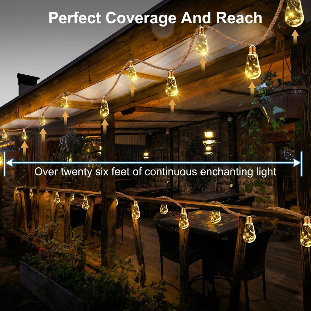 BoHo Fairy Solar String Lights — 26 ft, 16 Shatterproof Bulbs, 8 Modes