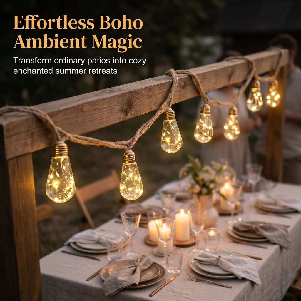 BoHo Fairy Solar String Lights — 26 ft, 16 Shatterproof Bulbs, 8 Modes
