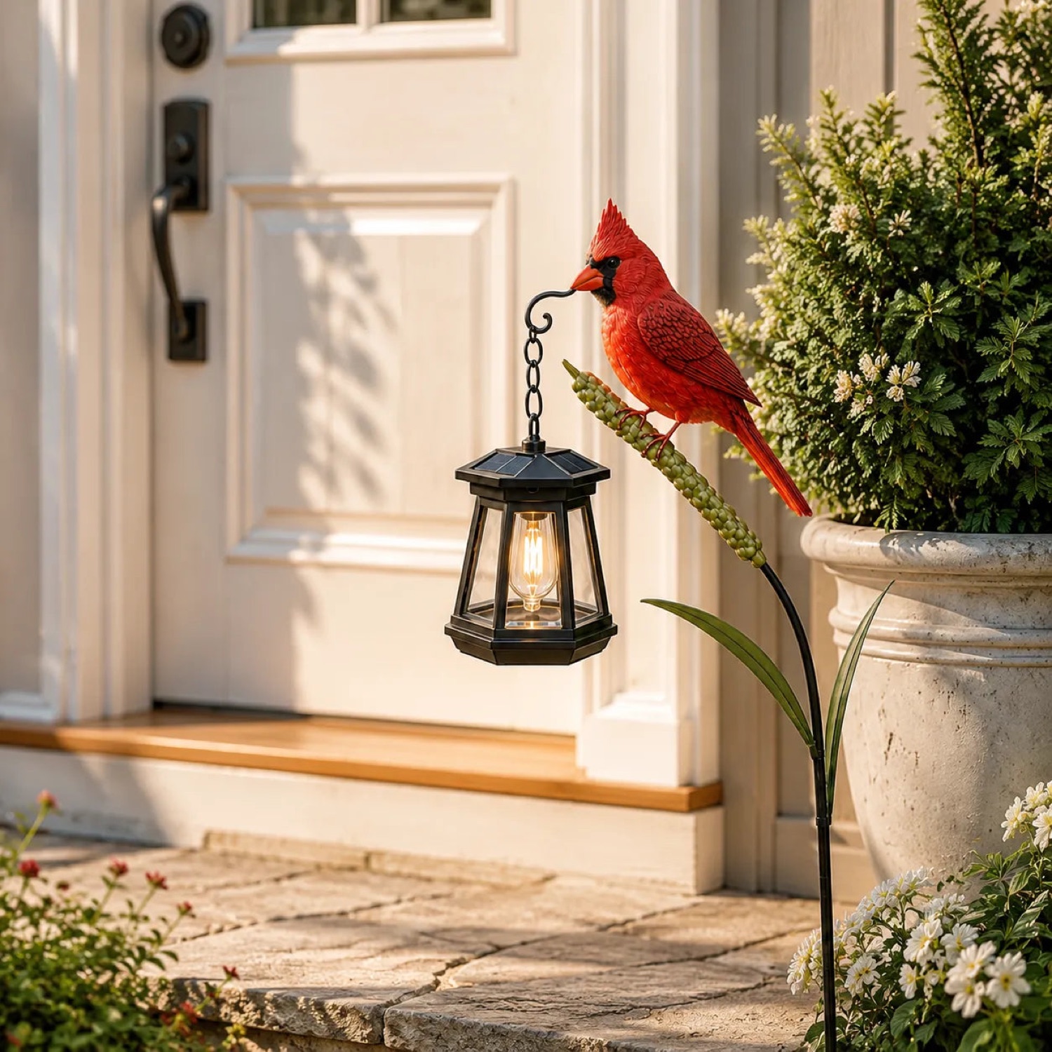 Cardinal Solar Garden Light — Vintage Lantern with Red Cardinal