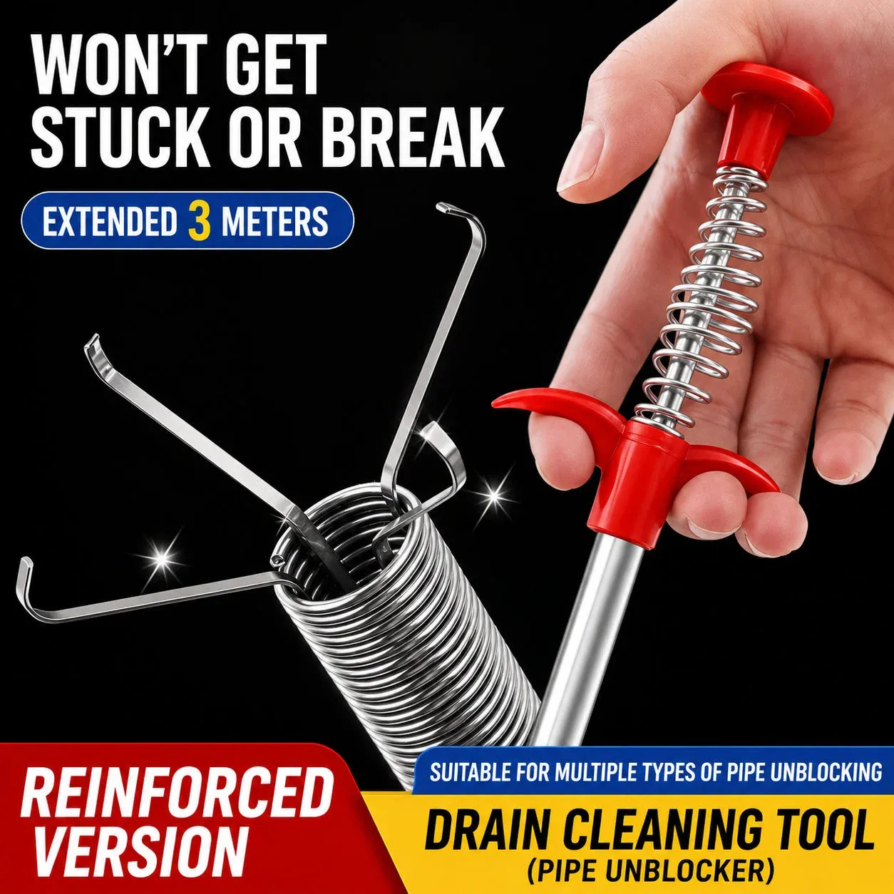 Professional Drain Clog Remover Tool — Heavy-Duty Flexible Claw