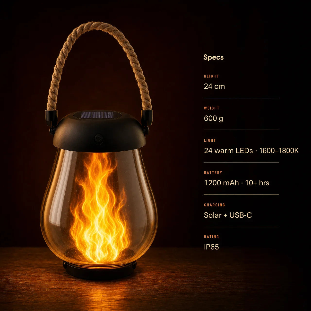 Solar Flame Lantern — Flickering Flame Effect Outdoor Light