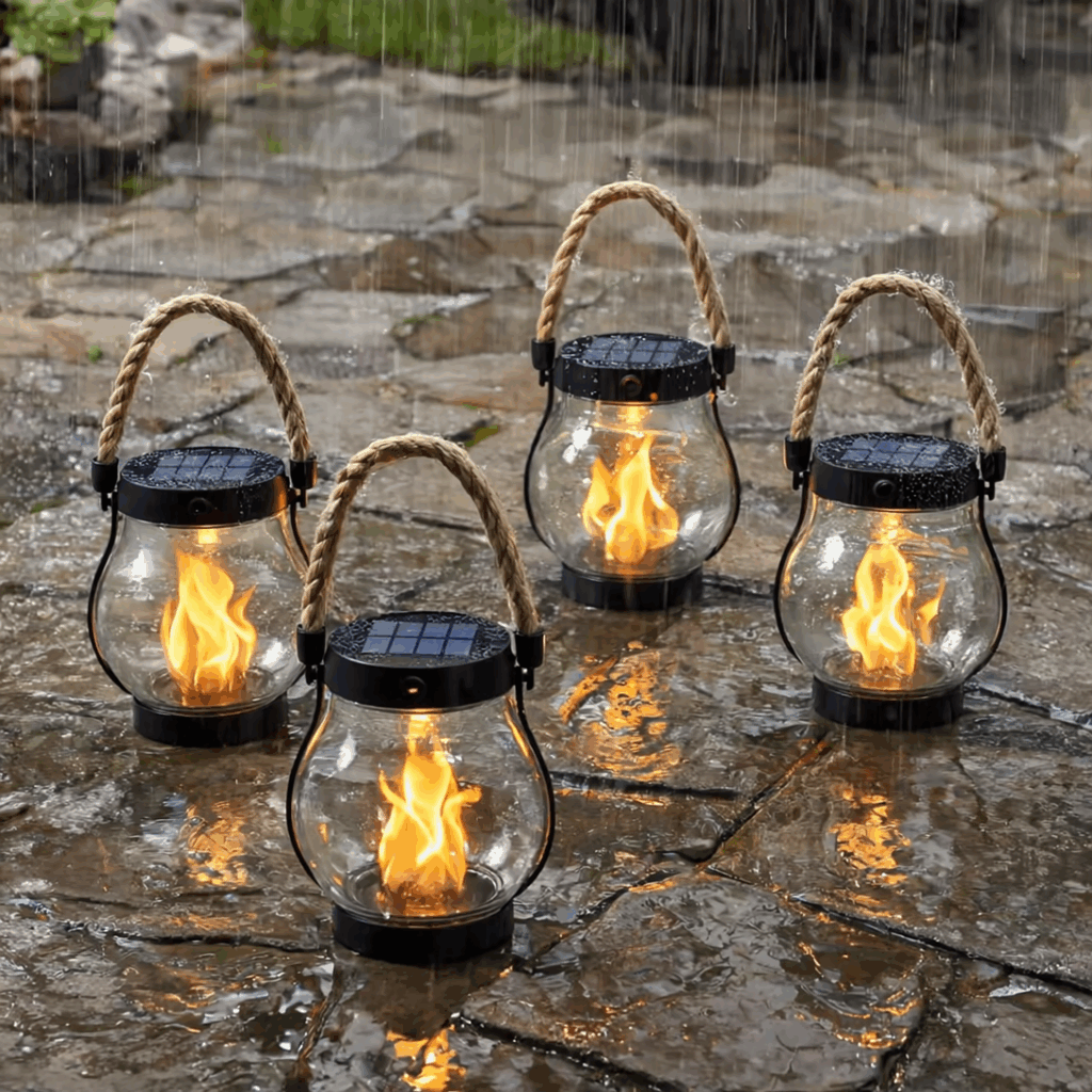 Solar Flame Lantern — Flickering Flame Effect Outdoor Light