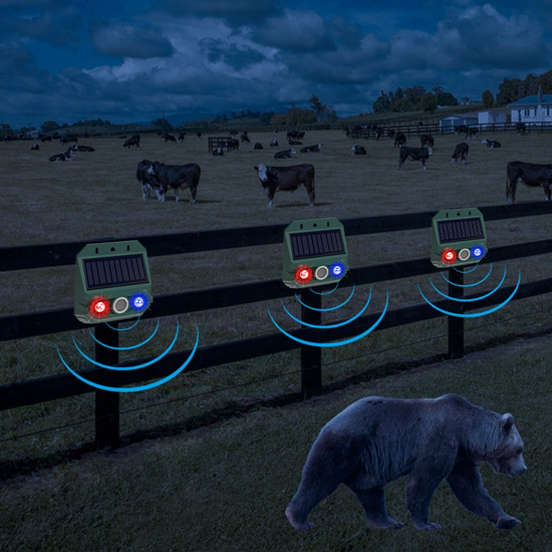 Solar Animal Repeller — Ultrasonic + Flashing Light, IP55 Weatherproof