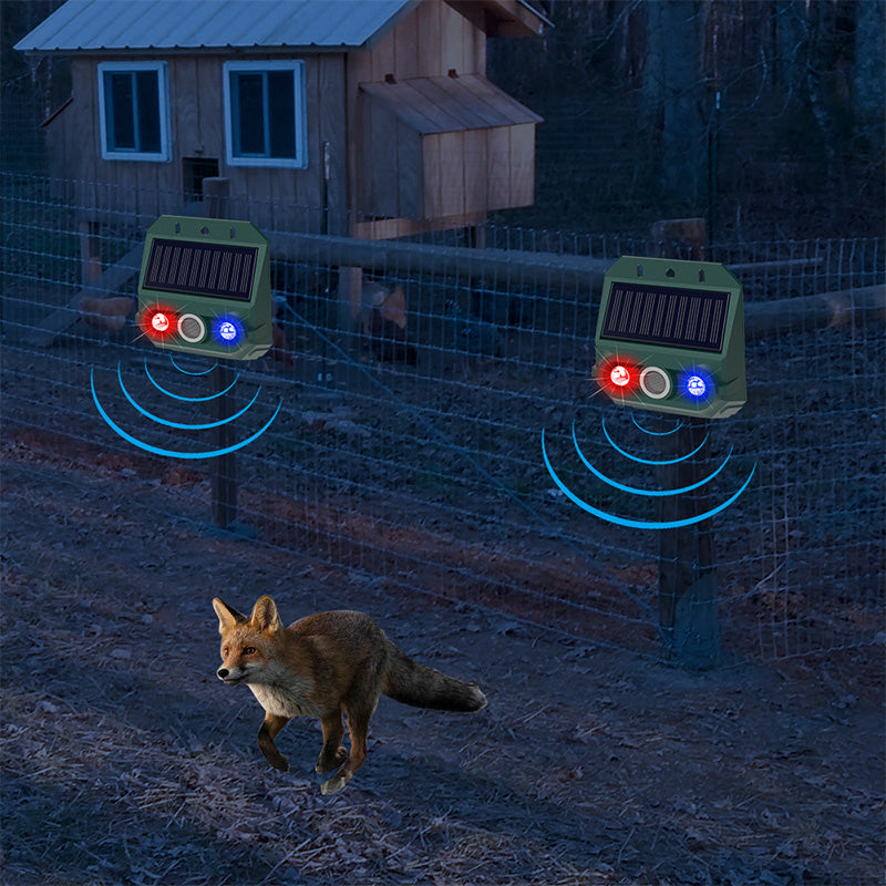 Solar Animal Repeller — Ultrasonic + Flashing Light, IP55 Weatherproof