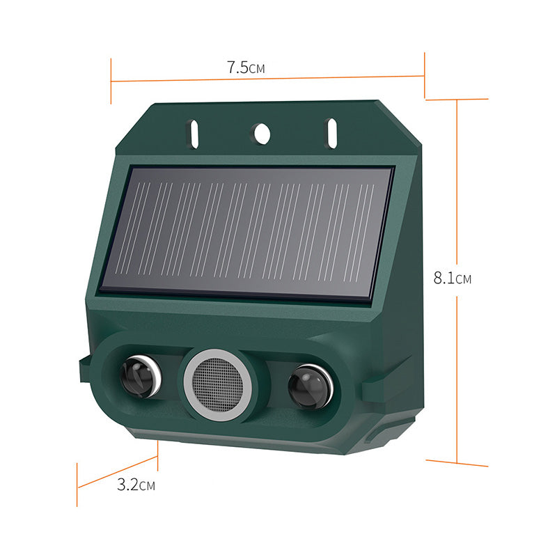 Solar Animal Repeller — Ultrasonic + Flashing Light, IP55 Weatherproof